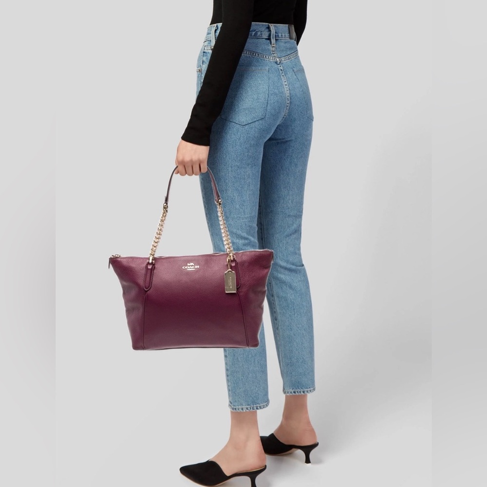 Coach Rich Purple Tote with Gold Chain Straps
